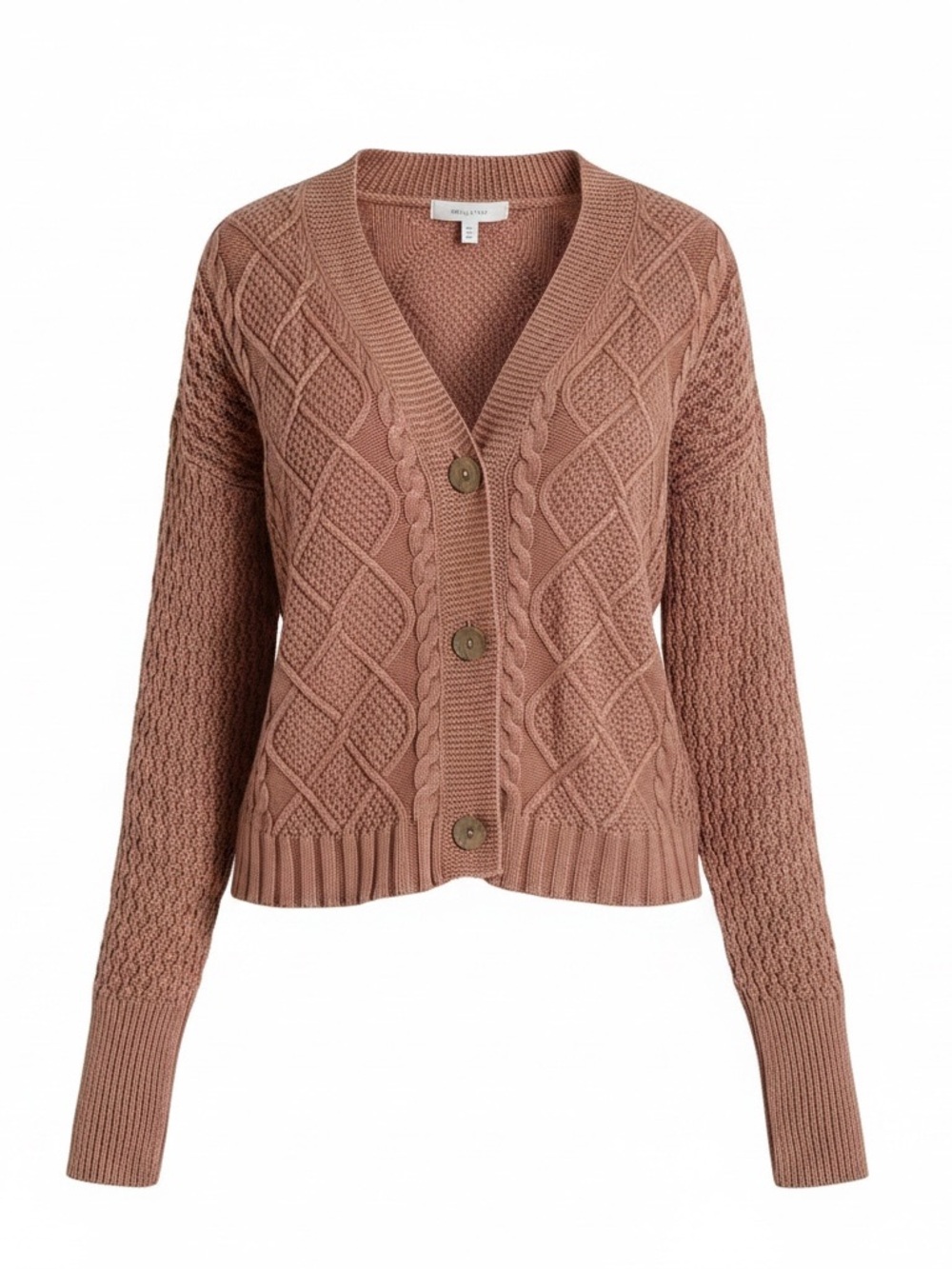 Rust Cable Knit Cardigan Sweater - Heyson